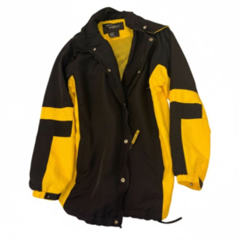 Jonathan Corey Black and Yellow Hooded Rain Camp Gear Jacket Parka - Picture 2 of 6